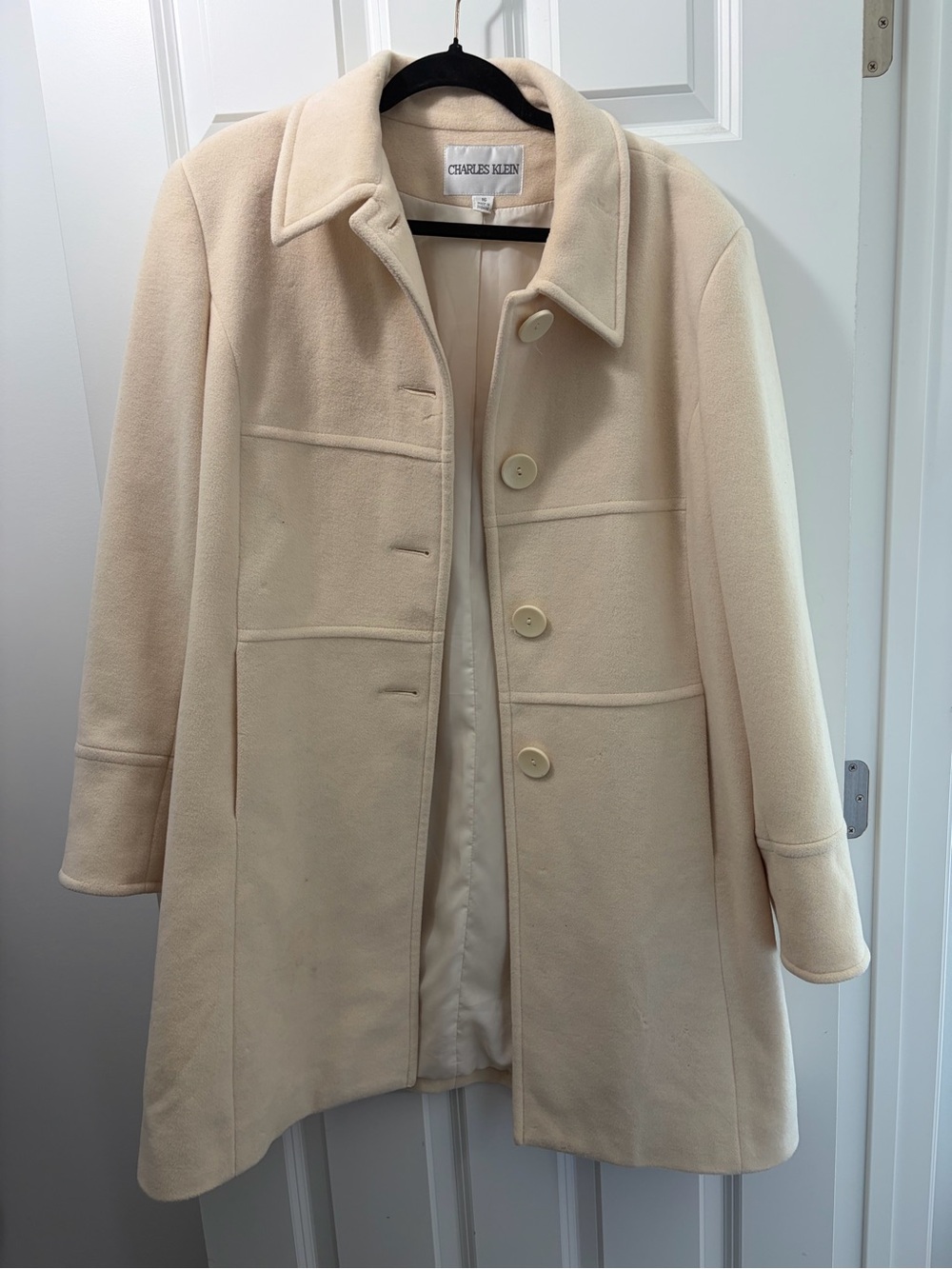 Charles Klein Classic Cream 80% Wool Blend Pea Coat - Tailored A-Line